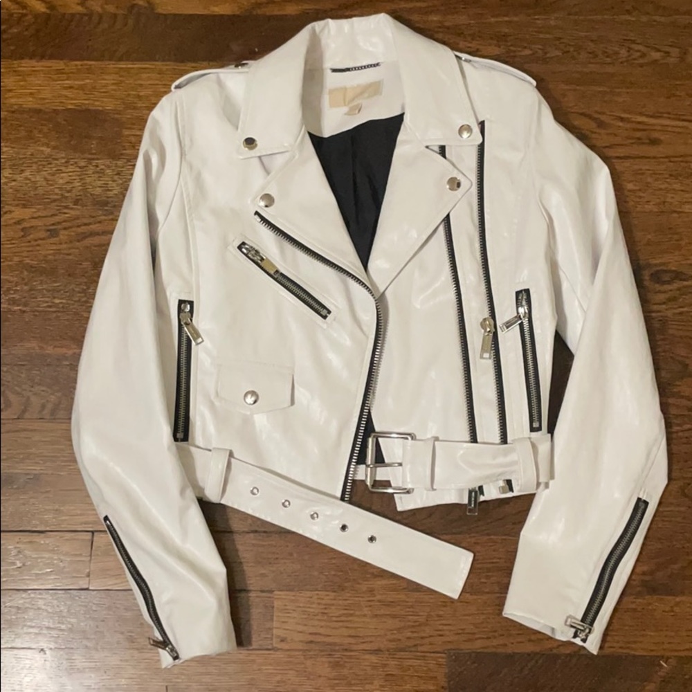 Michael Kors Faux Leather Jacket (White)